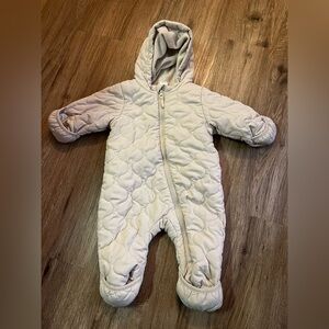 Cream Quilted baby snowsuit